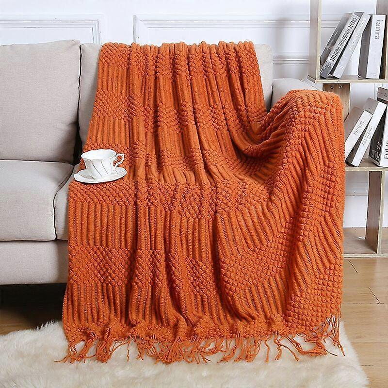 Textured Throw Blanket Solid Soft For Sofa Couch Decorative Knitted Blanket, Red