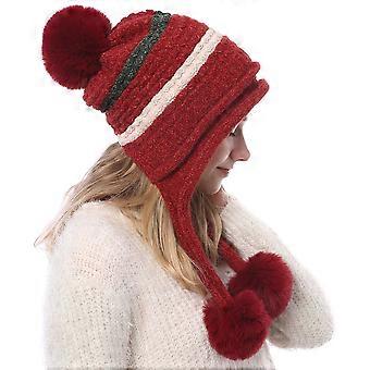Vrouwen wol gebreide muts hoofddeksel warme skimuts haar bal Decor wol voor de winter volwassenen meisjes (rood)