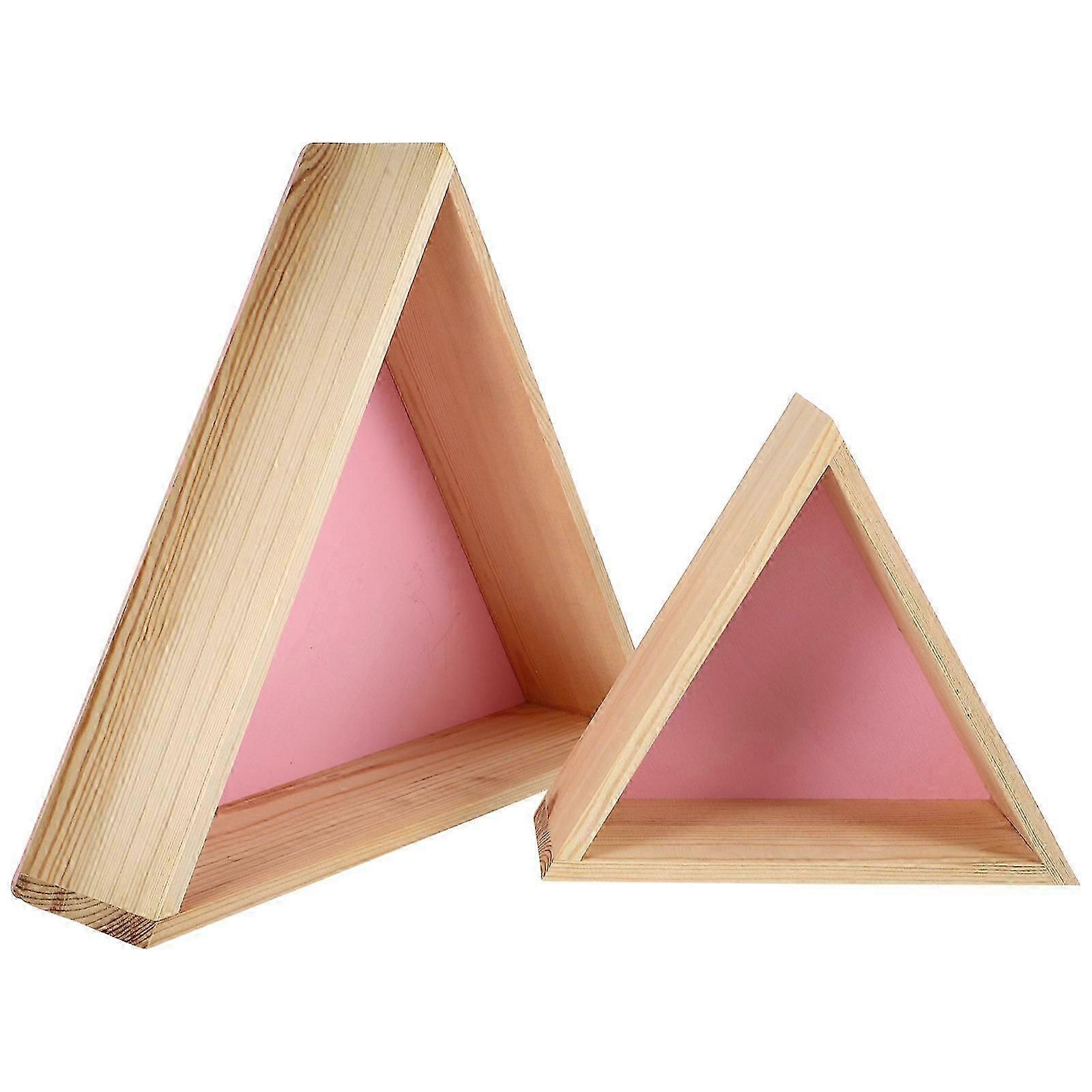 Wooden Triangular Storage Shelf for Storage Rack 2Pcs Pink Wall-Mounted
