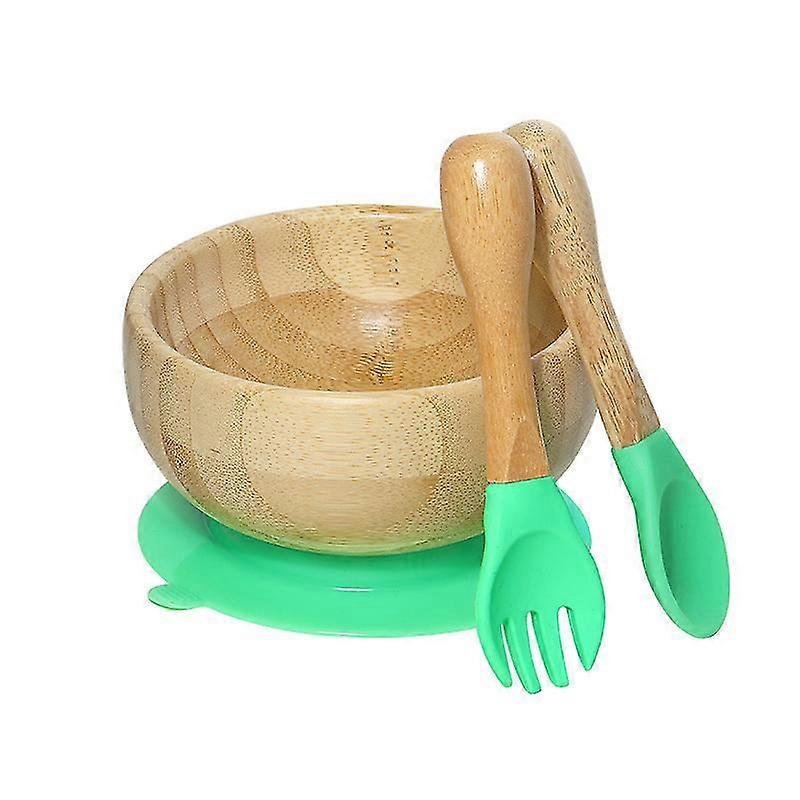 Bamboo Children Dining Set Spoon Fork And Bow With Suction Plate Tableware Set