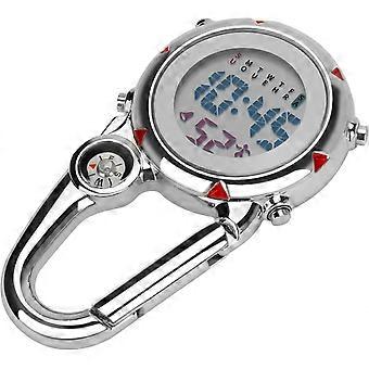Reloj con mosquetón, reloj de cuarzo multifuncional con esfera luminosa, alarma, brújula, doble zona horaria, resistente al agua para médicos, enfermeras y escaladores al aire libre.