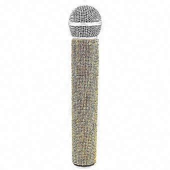 Silver Rhinestone Fake Microphone Prop, Sparkly Simulation Microphone Ornament for Home, Bar, Party Decoration, and Singing Practice