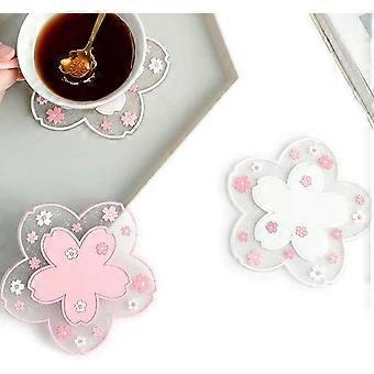 2pcs Japon Style Fleur De Cerisier Isolation Thermique Set De Table Anti-Skid Coaster Cup Mat Family Office Tasse de Café Tasse De Table De Cuisine Bol Pad (L)
