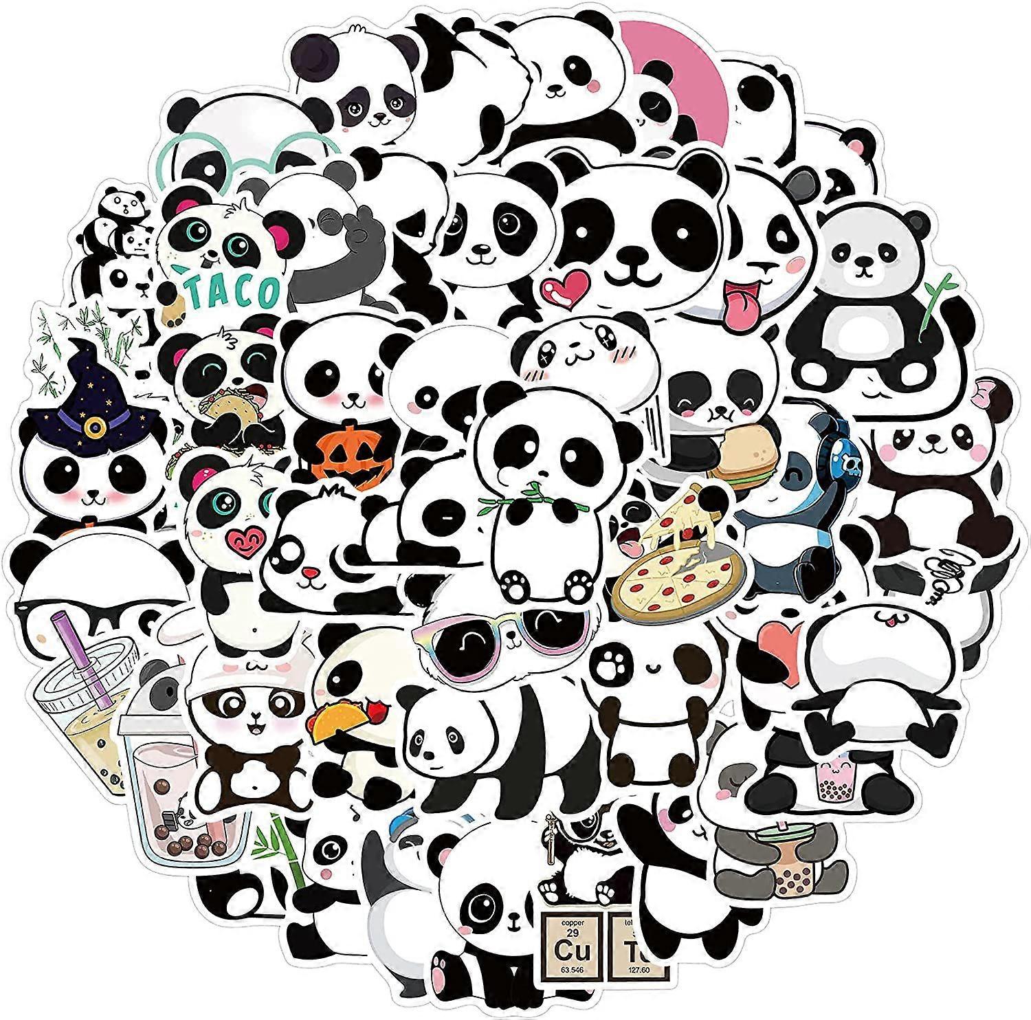 Lot de 50 autocollants panda rouges imperméables pour bouteille d'eau, ordinateur portable, voiture, moto, vélo, skateboard, autocollants de dessin