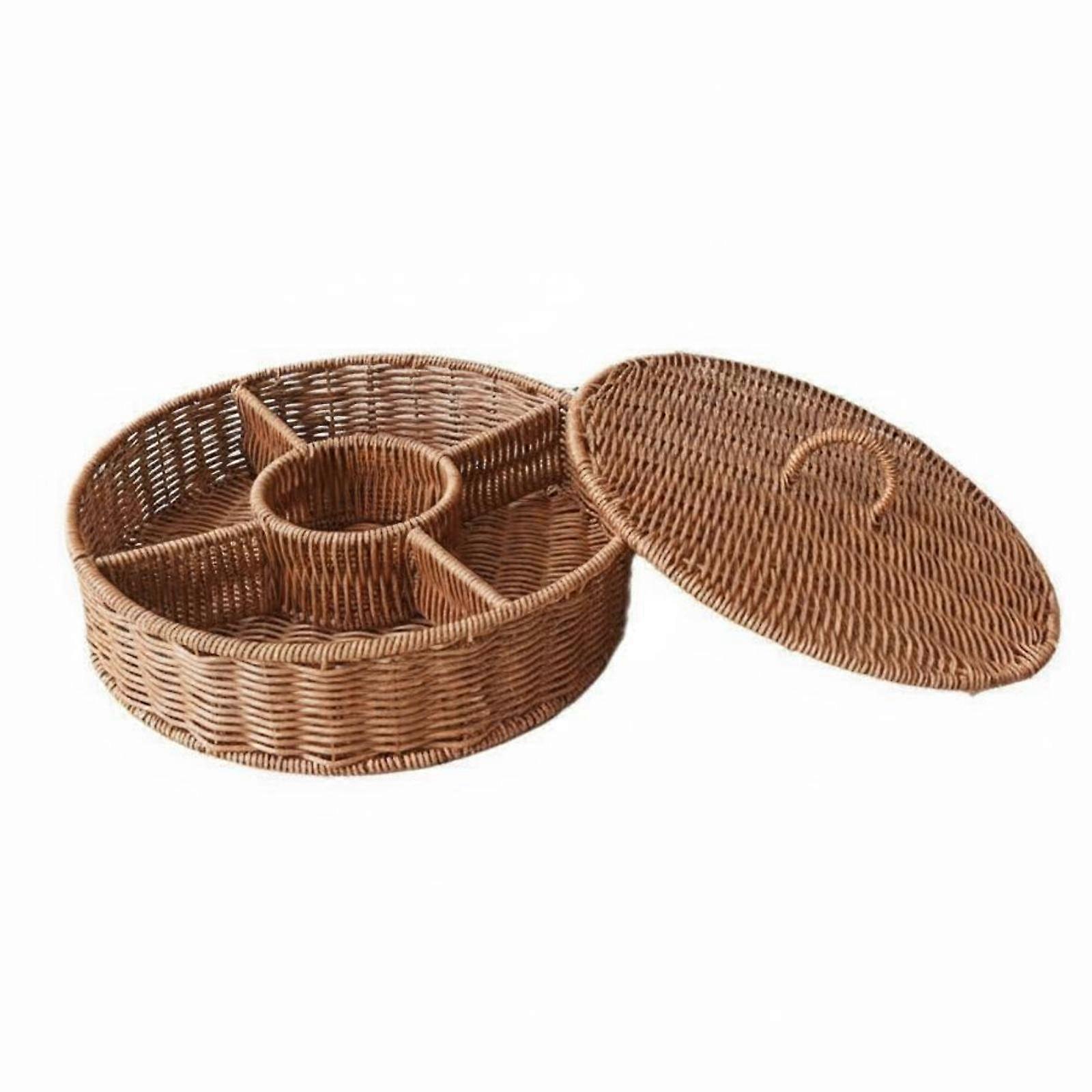 Woven Snack Basket with Lid Divided Compartments Compartment Candy Box Versatile