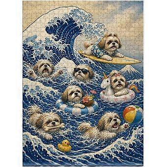 Shih Tzus Off Kanagawa Jigsaw Puzzle - Adorable Edition of the Classic Art SQZ084