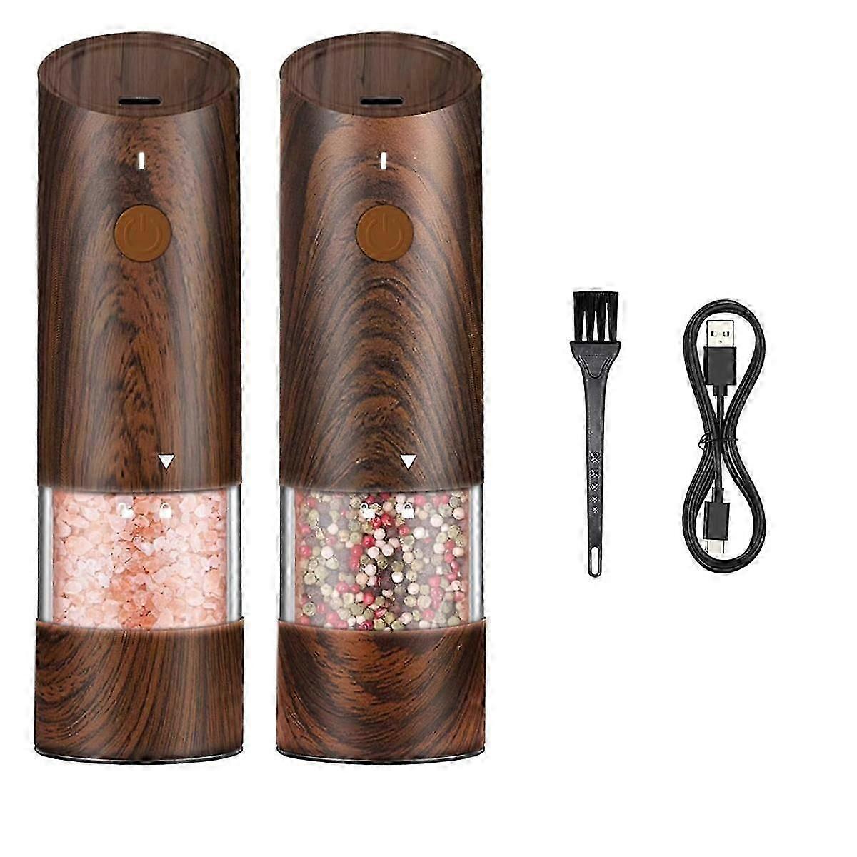 Refillable Electric Salt and Pepper Grinder Set Automatic with 6 Adjustment Settings
