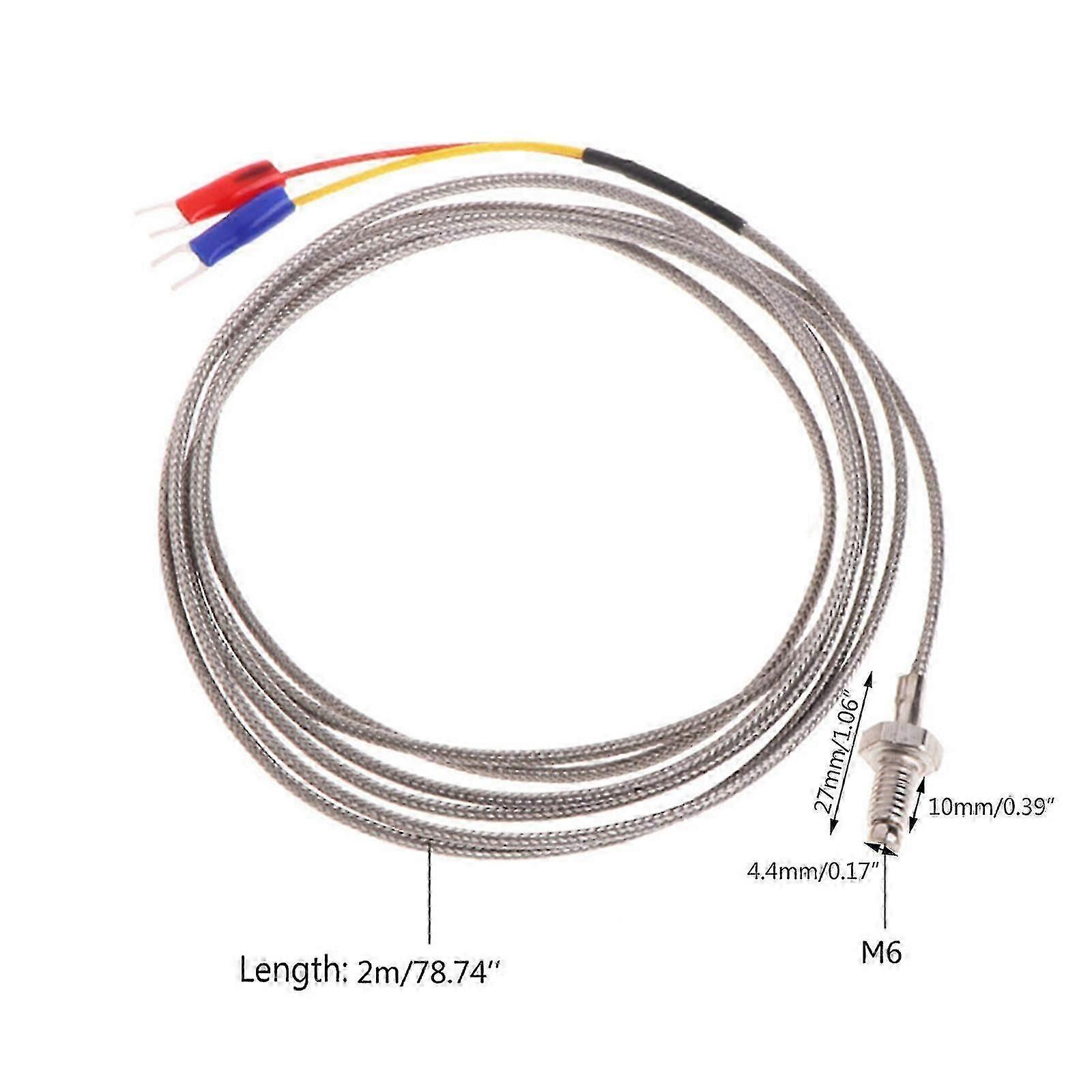J Type M6 Screw Probe Thermocouple Temperature Sensor with 2M Cable compatible with Industry