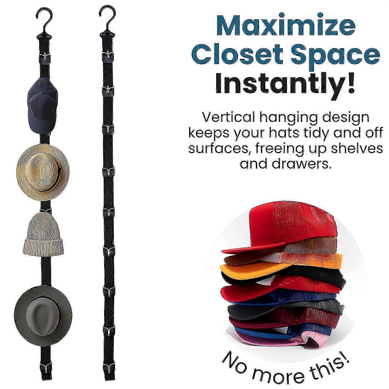 Black Vertical Hanging Hat Organizer Multi Level Closet Storage Hooks