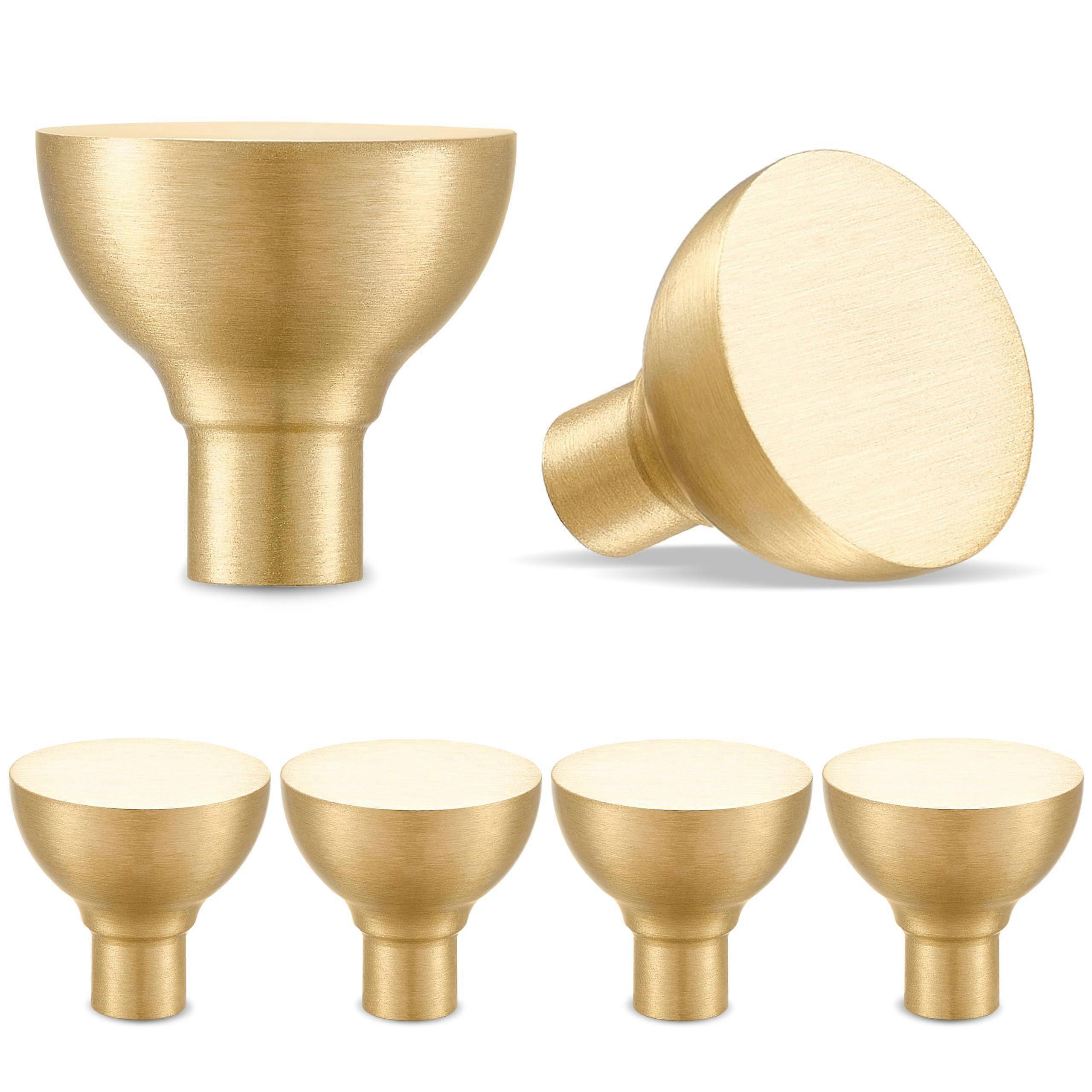 6pcs Brushed Brass Cabinet Knobs and Gold Drawer Pulls, Solid Brass Construction for Kitchen and Dresser