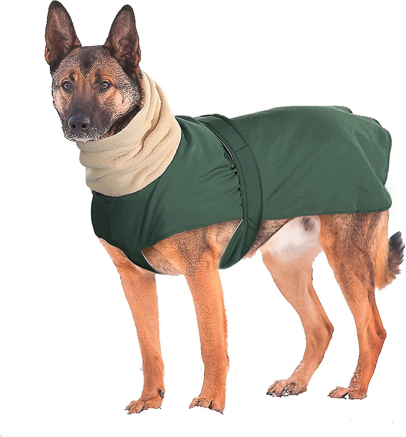 Waterproof Dog Winter Jacket With Turtleneck Scarf,pets Cold Weather Coats With Soft Warm Fleece Lining,green,chest:25-34" Back Length:27.5"