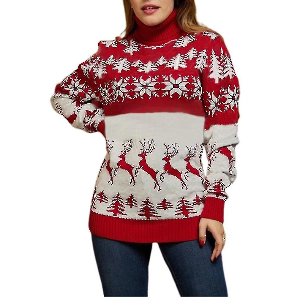 Frauen Männer Paar Weihnachten Pullover Pullover Tops Warm High Neck Strickpullover Winter