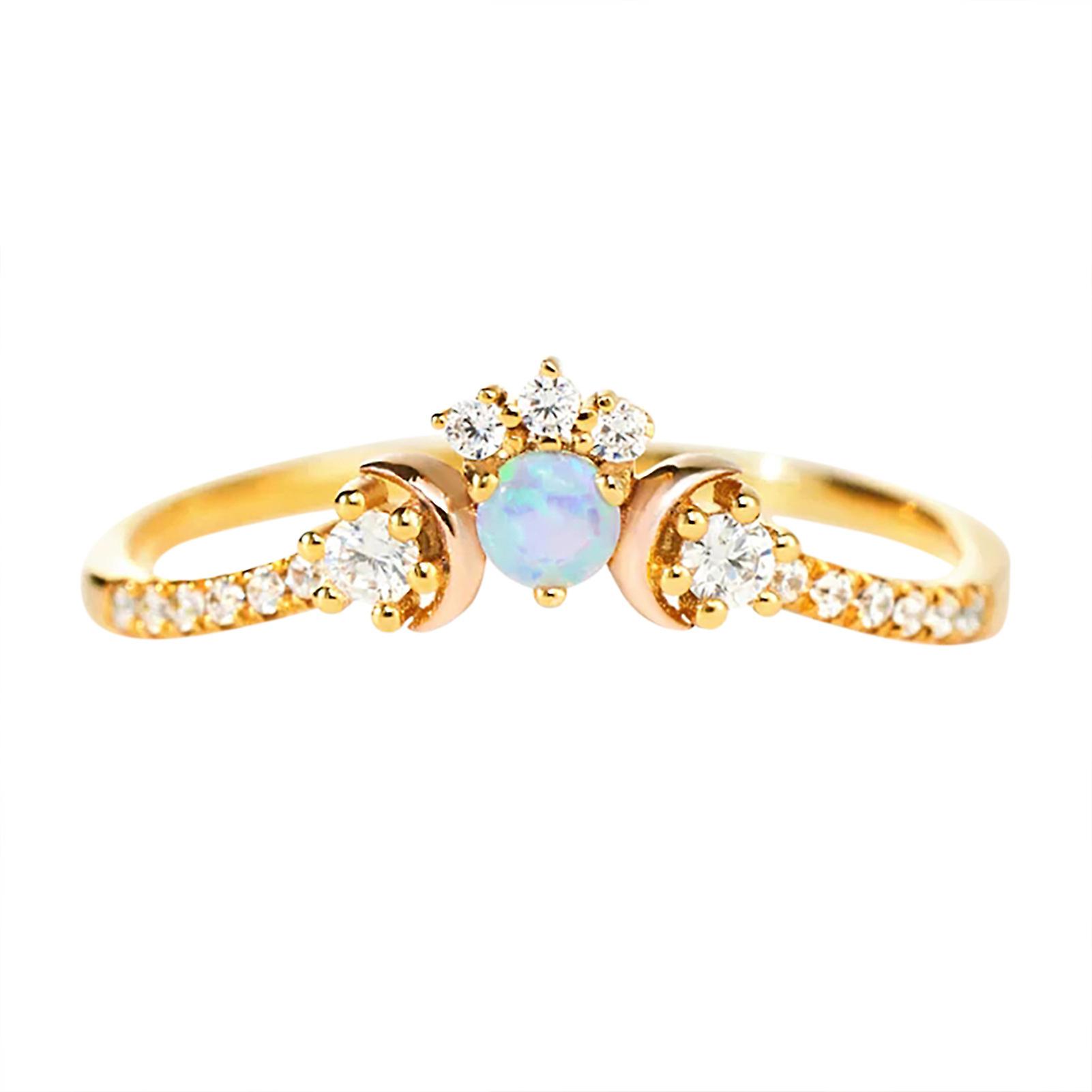 Diamond Inset Moon Ring Hypo-allergenic Rust Proof Rings For Marriage Proposal Gift