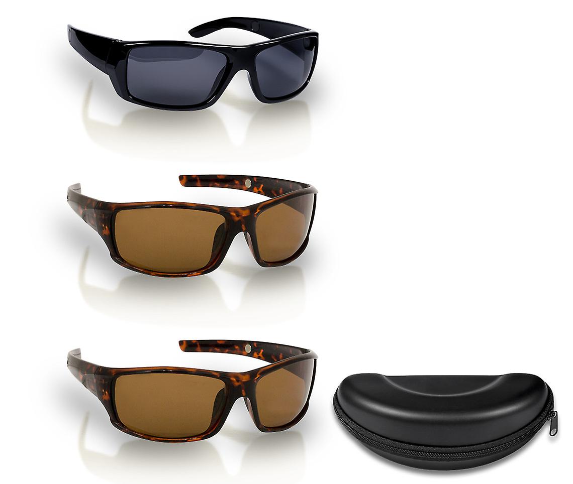 HD Polar View Zonnebril, 1x zwart, 2x bruin - Unisex - Gepolariseerde Zonnebril - met 1x hardcover opberghoesje