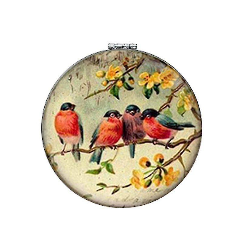 BP01 01 Art Picture Birds On Branch Round Make up Mirror