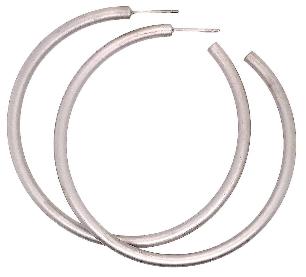 Ti2 Titanium Large Round Hoop Earrings - Natural Brushed Silver