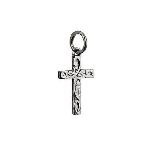 9ct White Gold 15x9mm hand engraved solid block Cross