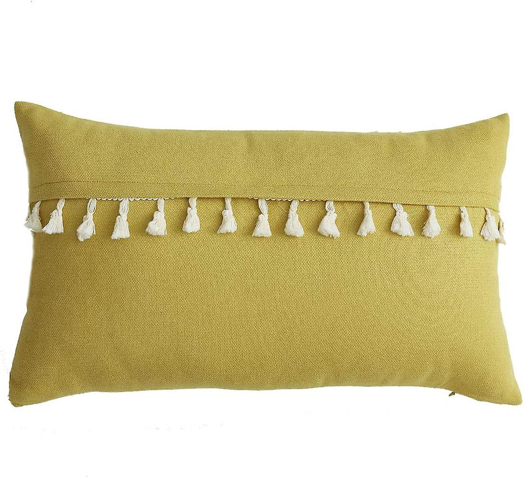 Boho Decorative Lumbar Throw Pillow Cover With Tassels For Couch Bed Sofa Super Soft Solid Accent Cushion Case (yellow Camel,12"x20")