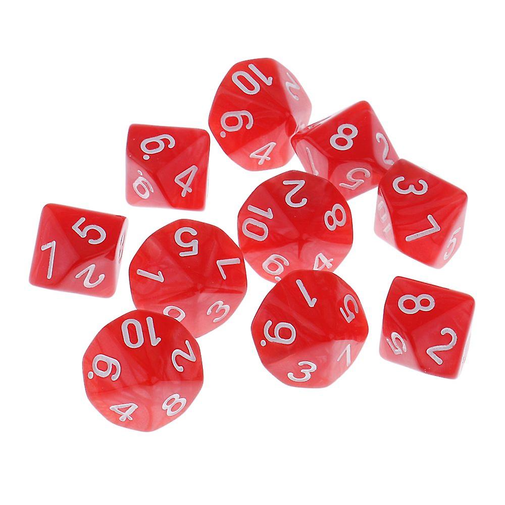 10 Pieces Plastic 10 Sided D10 D10 For Game Bar Accessory Red