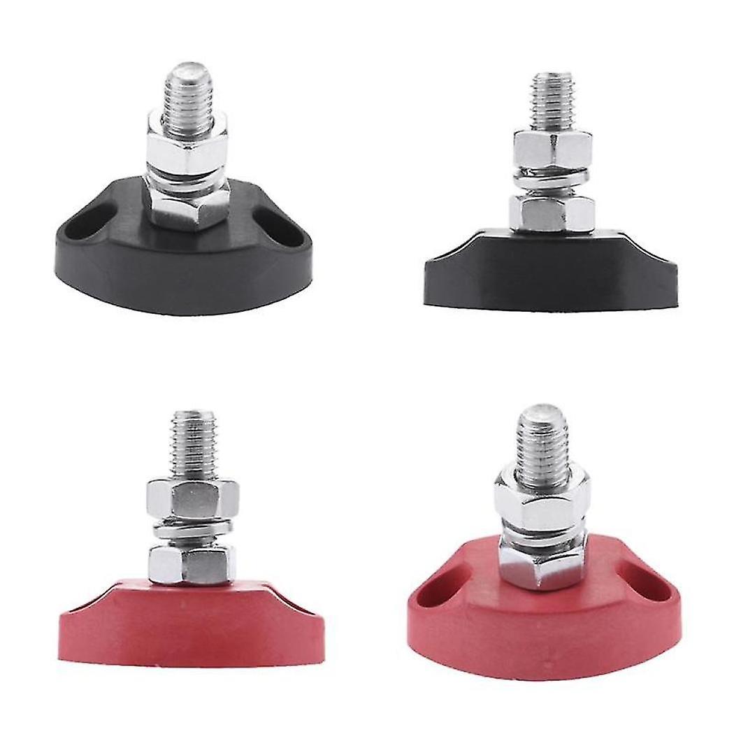 4pcs Dc 12v Bus Bar Terminal Block - 1/4 Inch 6mm Positive Insulated Single Stud Power And Ground J