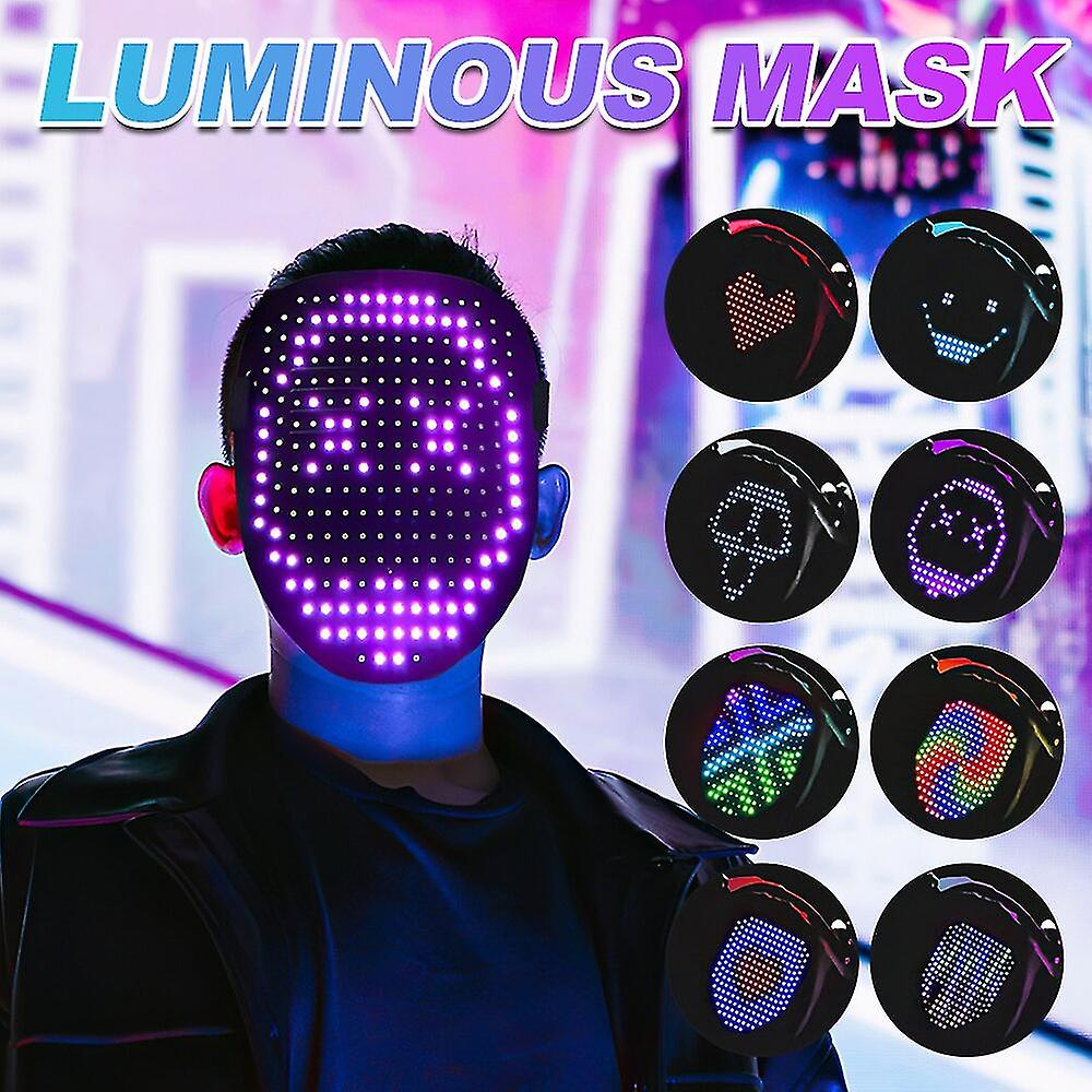 Led フルフェイスマスクプログラマブルマスクアプリコントロールハロウィーンパーティーマスカレードマスク充電式 LED 発光コスプレマスク