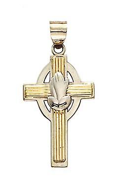 14k deux tons or foi religieuse croix prier mains pendentif collier-pendentif pour femmes - 2,6 grammes