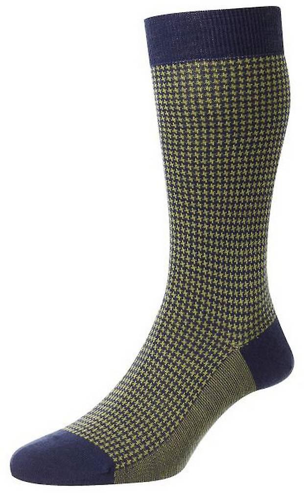 Pantherella Highbury Houndstooth Merino Royale Socks - Dark Blue