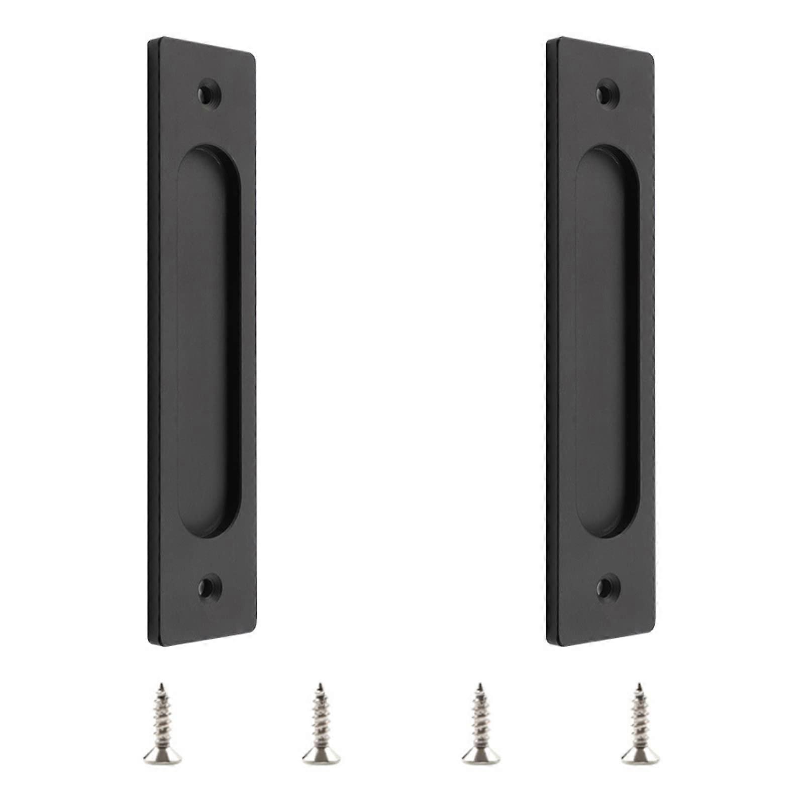Rectangular Recessed Sliding Door Handle, Aluminum Alloy with Mounting Screws for Sliding Barn Door, Matte Black, 18cm
