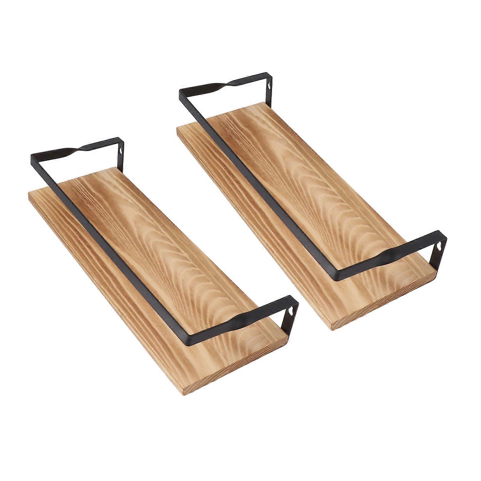 2 Pcs Floating Shelf Wall Mounted Storage Rack Simple Style Floating Storage Shelves Light Brown