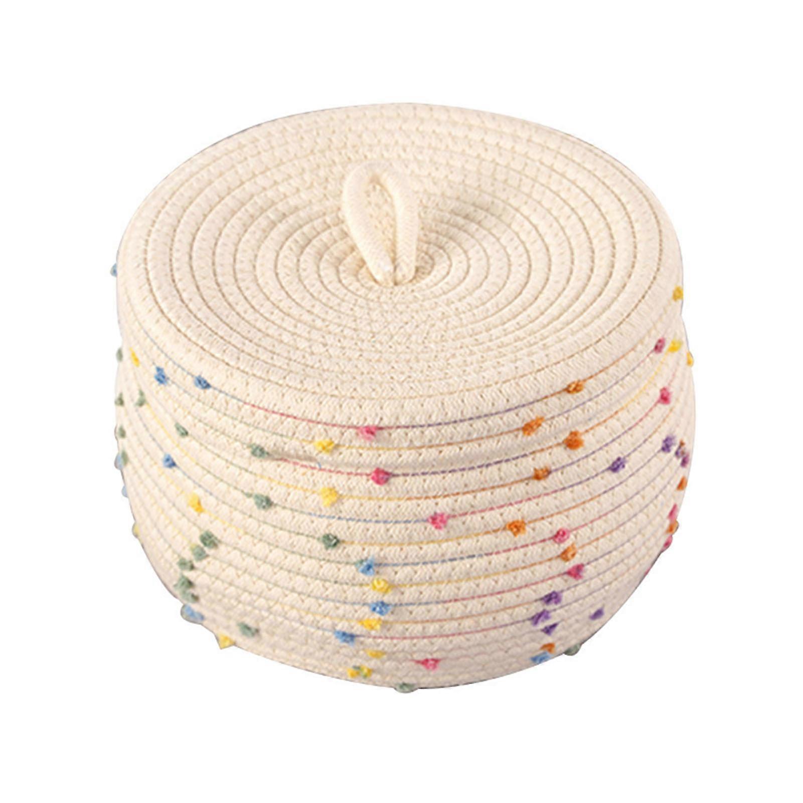Round Cotton Rope Storage Basket Lid Organiser Box Multi-Coloured Dots Snack Holder Egg Container Miscellaneous Items for Home Storage Use Durable Eco