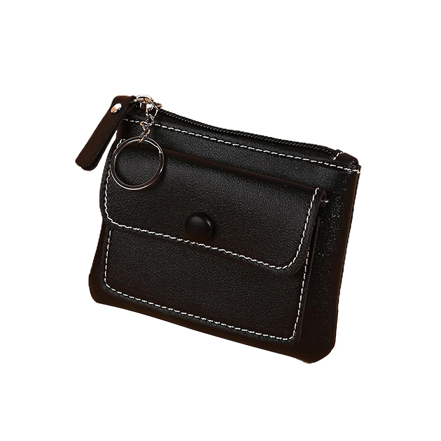 Coin Purse Short Two Pockets Large Capacity Zipper Closure Solid Color Coins Storage Faux Leather