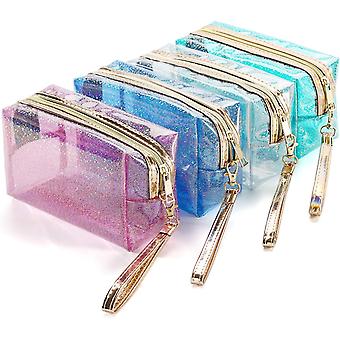 4 Stück wasserdichte Kosmetiktaschen PVC-transparenter Kulturbeutel mit Reißverschluss und Griffriemen Tragbarer klarer Make-up-Beutel Beutel für