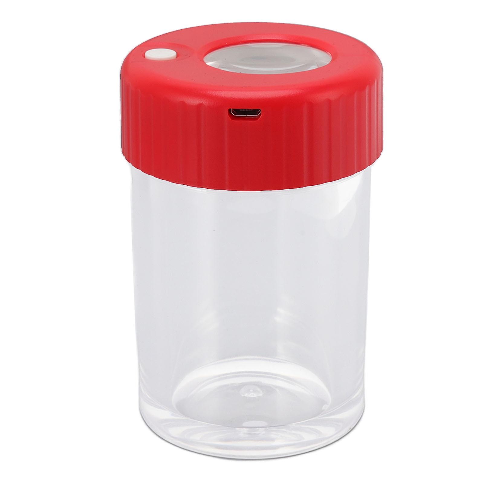 Magnifying Viewing Jar Multifunctional Waterproof Portable Magnifying Glass Storage Jar with LED Light for Tobacco Red
