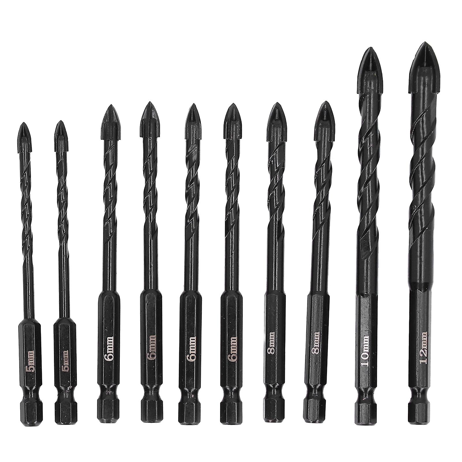 10PCS Cross Screw Drill Bit 3 Flute Cemented Carbide Masonry Twist Bits with Hex Shank