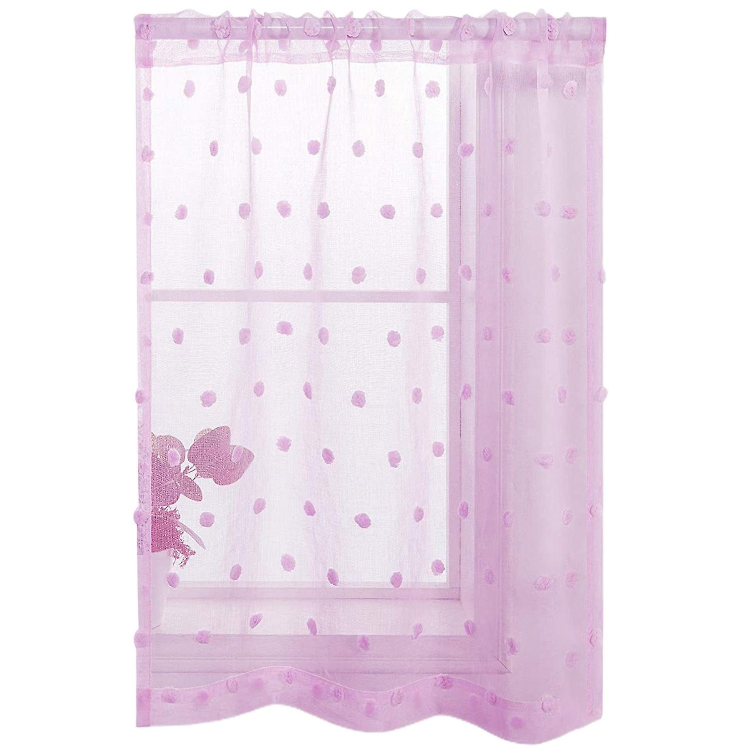 Short Curtain Soft Texture Fur Balls Home Decor Rod Through Design Mesh Lace Hem Window Valance Home