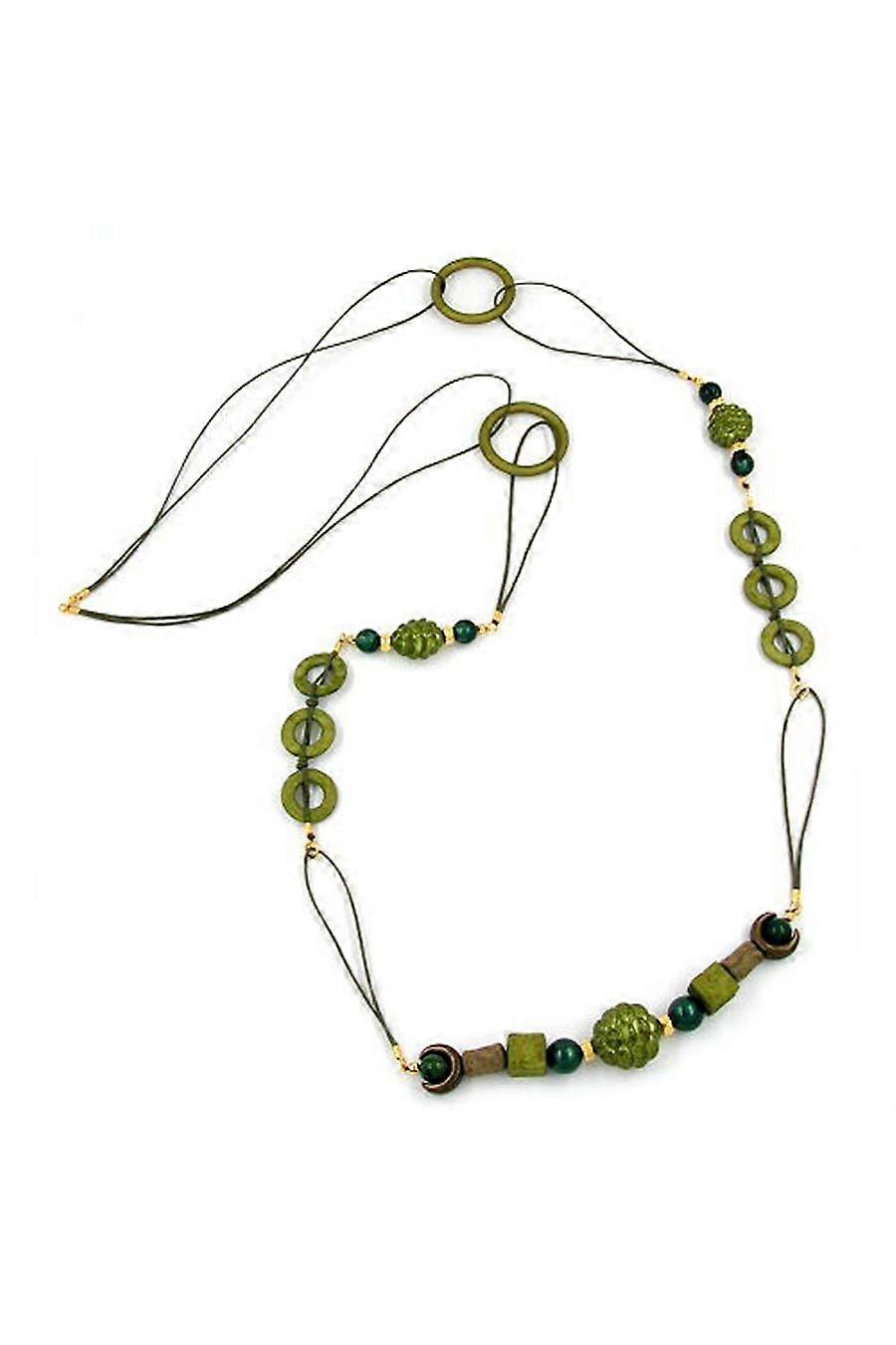 Necklace Beads Green Shiny Olive 110cm - Gl01313