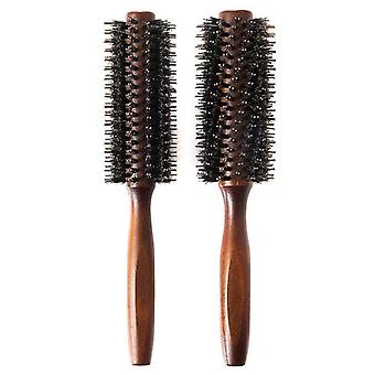 Round Boar Bristle Hair Brush Set with Nylon Pin Detangling Brush and Wood