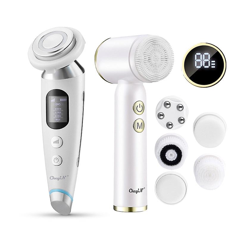 6 In 1 Electric Rotation Facial Cleansing Brush Hot Compress Face Lifting Massager Ems Led Photon Skin Care Winkle Remove