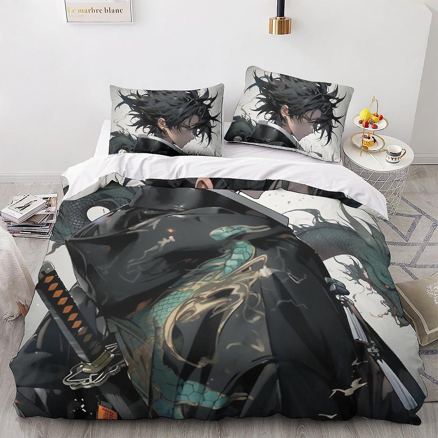LikeEj Animes And Mangas Duvet Cover Set,3D Fantasy Bedding Set with Microfiber Pillowcases & Zipper Closure Quilt Case Anime Printed Effect Double