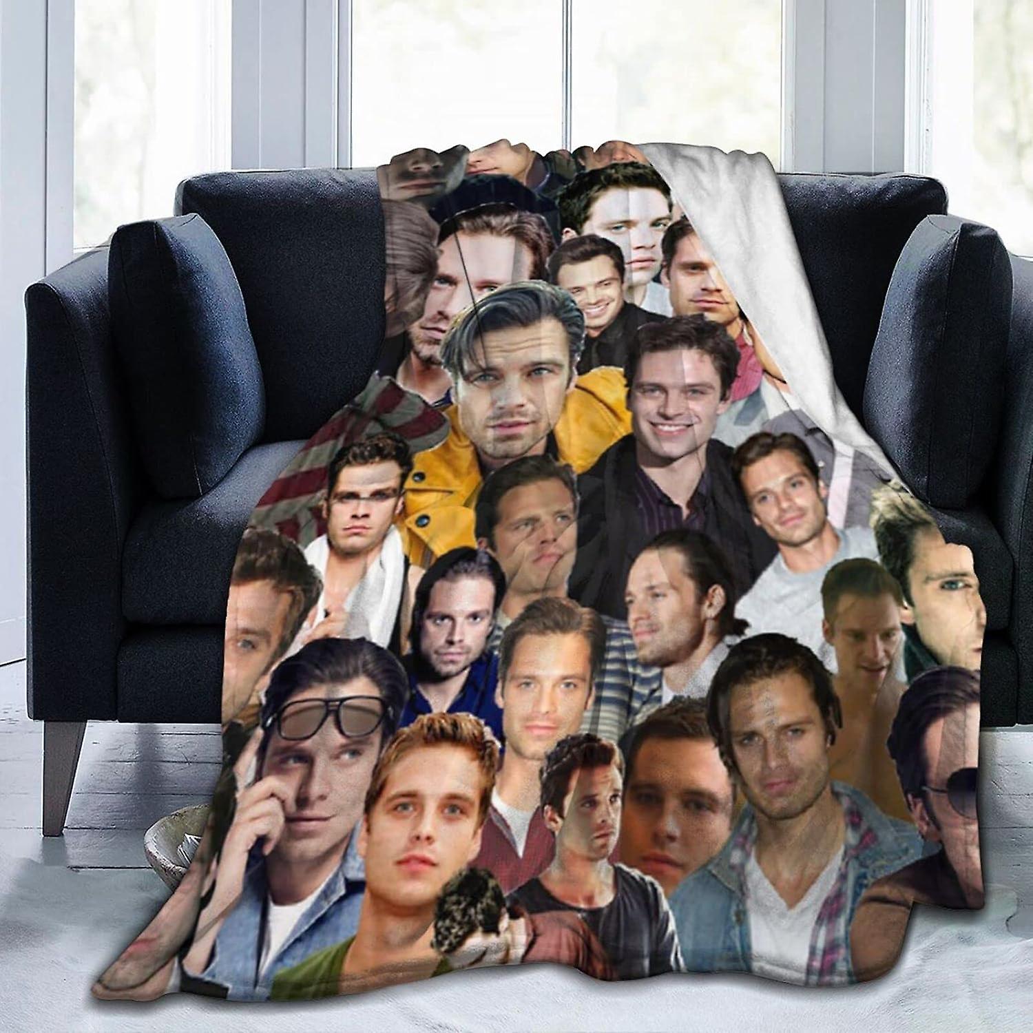 Comfortable Ultra-Soft Micro Fleece Blanket,Sebastian Stan Fleece Blankets for Sofa Bed Travel ABD18010