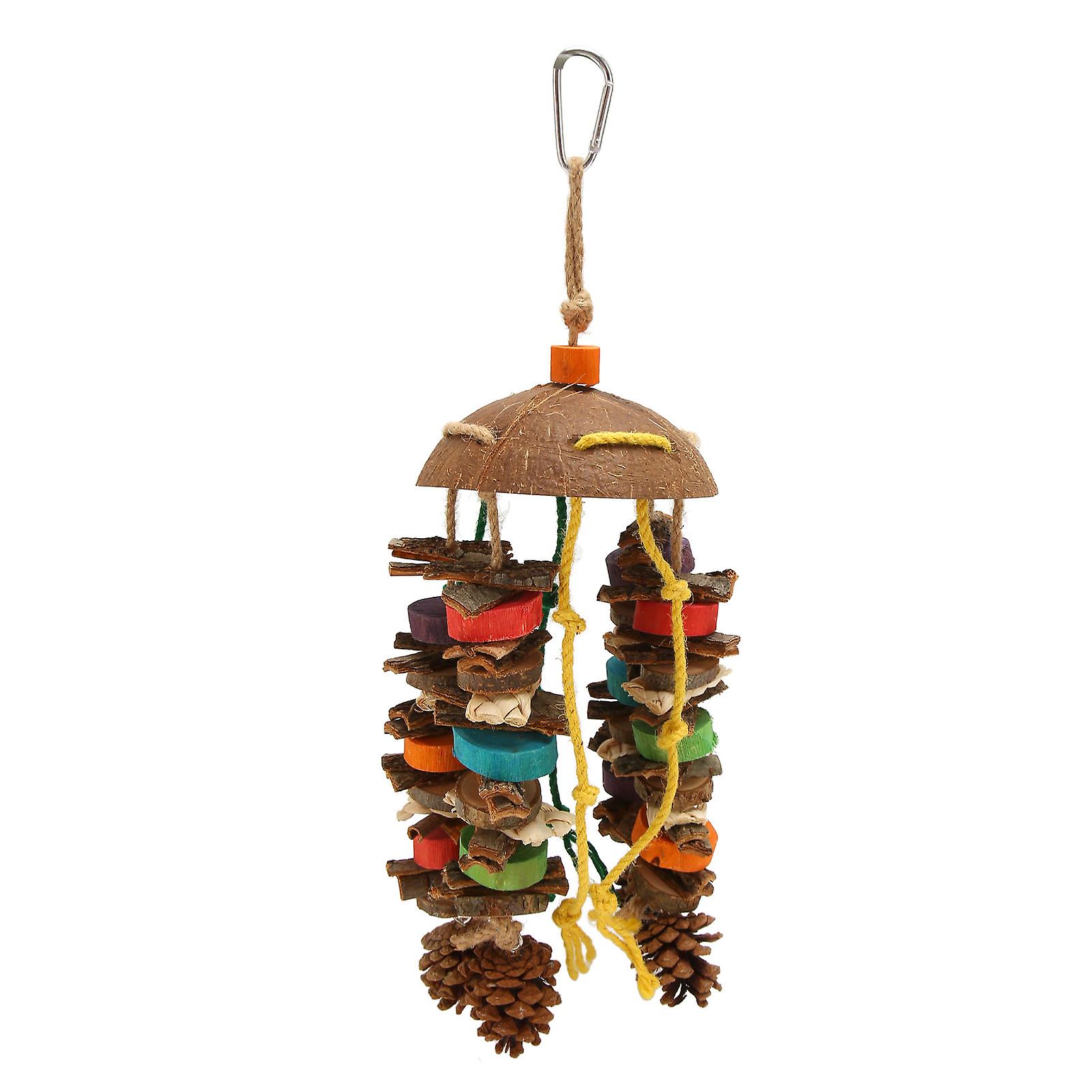 Bird Parrot Chew Toy 14x38cm Coconut Shell Colorful Wood Blocks