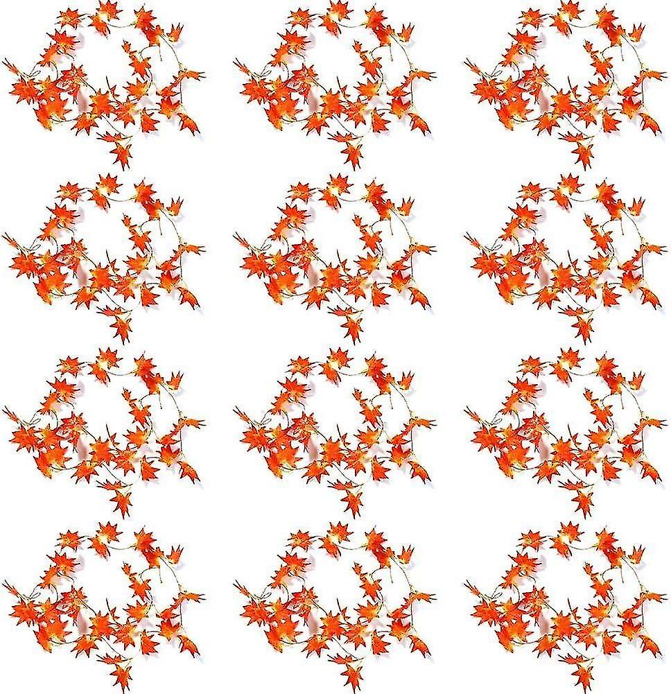 12pcs Artificial Red Maple Leaves Printing Color Simulation Red Maple Rattan