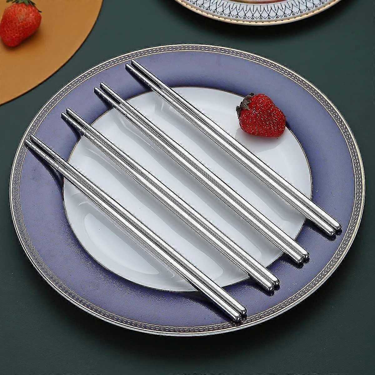 5 Pairs Titanium Plated Stainless Steel Chopsticks - 9.25 Inch, Non-Slip Tips, Square Laser Design, Gift Set - View #6
