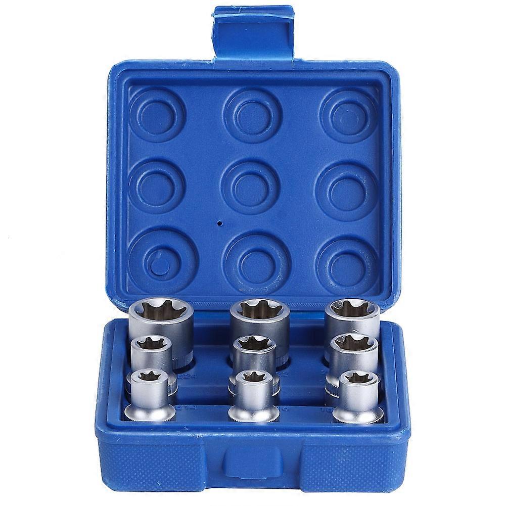 9Pcs 1/2" Drive E~Type Torx Star Bit Socket Set E10~E24 Repair Tool Kit E2U478