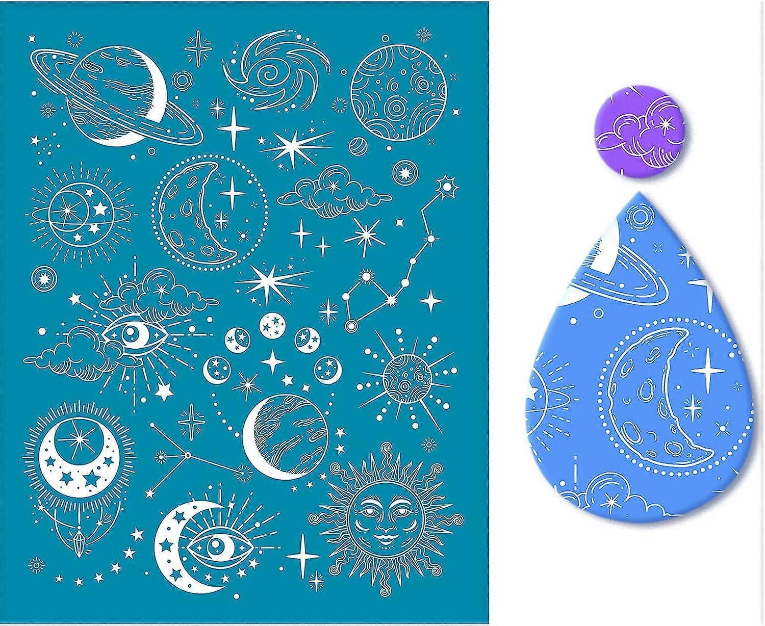 1pc Clay Stencils Planet Pattern Silk Screen Printing Stencil for Polymer Non-Adhesive Reusable Silkscreen Stencils