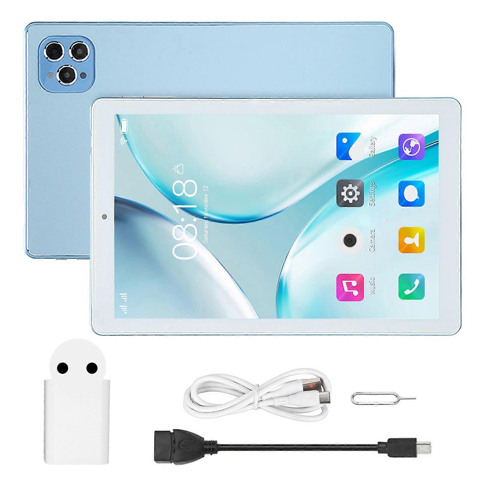 10.1 Inch Tablet 5G WiFi 4GB 64GB 1960x1080 8MP Front 16MP Rear Octa Core CPU Calling Tablet for Android 11.0 EU Plug 100?240V Blue