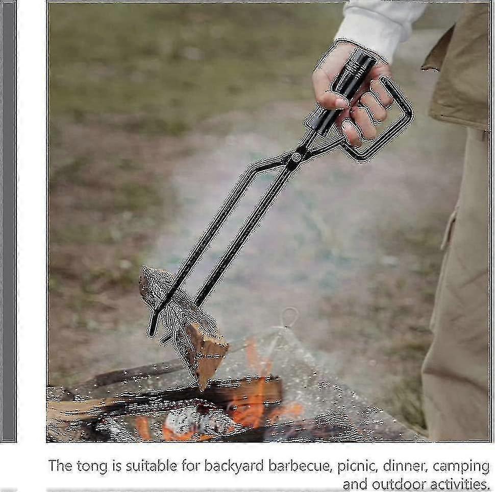 ملقط الموقد KINCJON ، ملقط الحطب المقاوم للصدأ سجل المختطف مع مقبض خشبي - مشبك الفحم ملحقات أدوات مكان النار (1 قطعة ، أسود) تشوميان