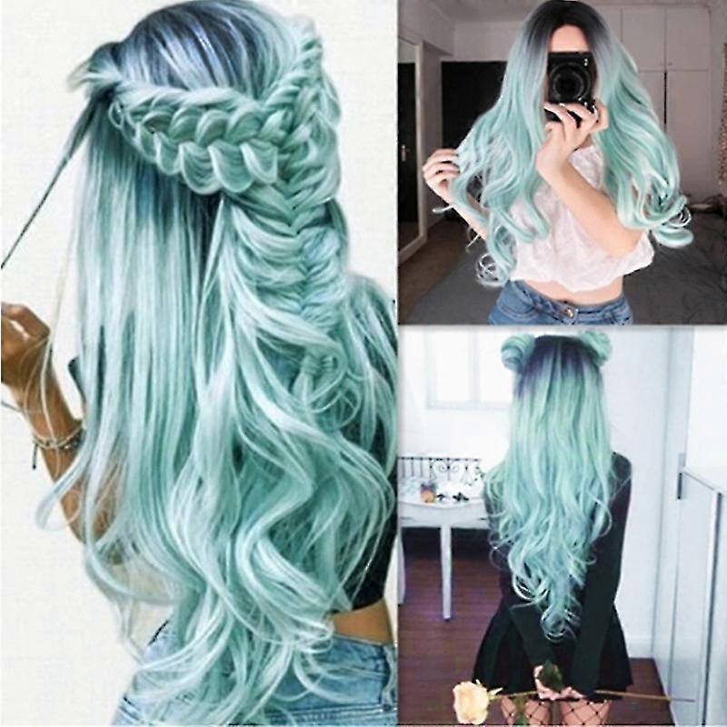 Women Wigs Wavy Long Gradient Color Curls Wigs Hairpieces Party Cos