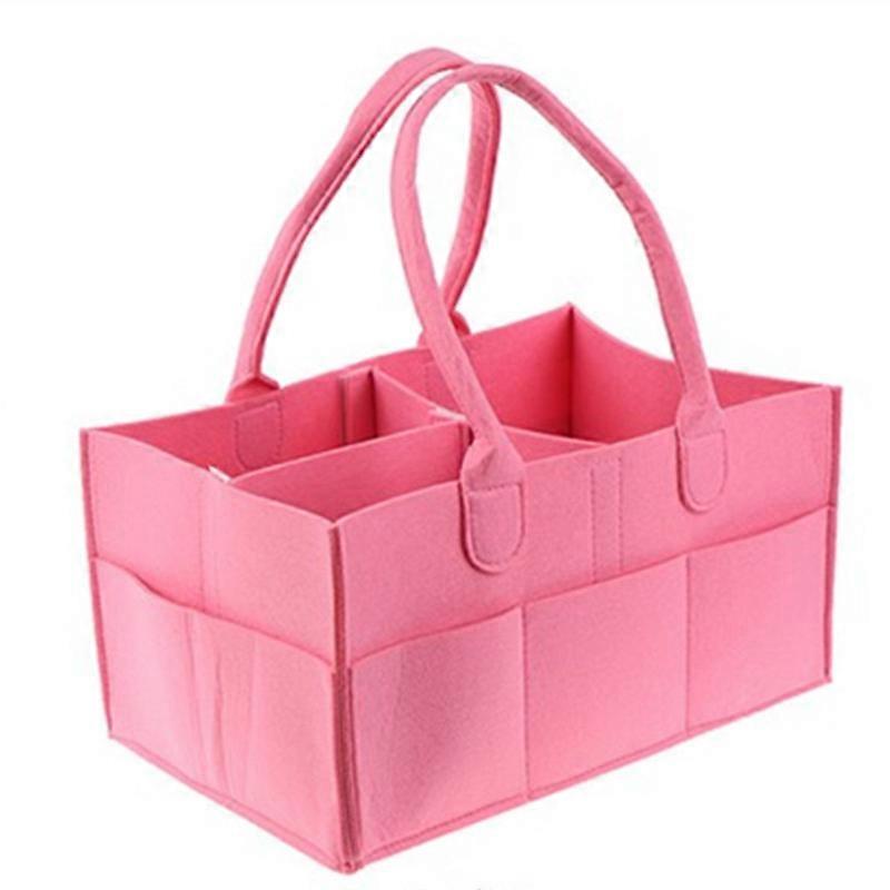 Portable Diaper Storage Bag Portable Felt Storage Storage Box 33*23*18cm(pink)