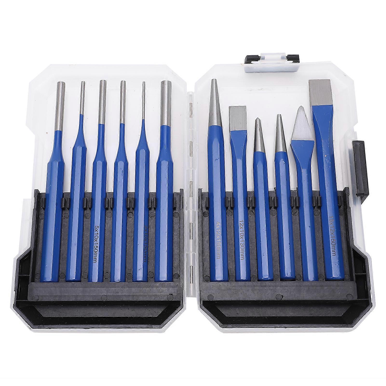 12Pcs Chisel Punch Kit Conical Cylindrical Flat Type Blue Handle Engraving and Punching Tools YEMAA